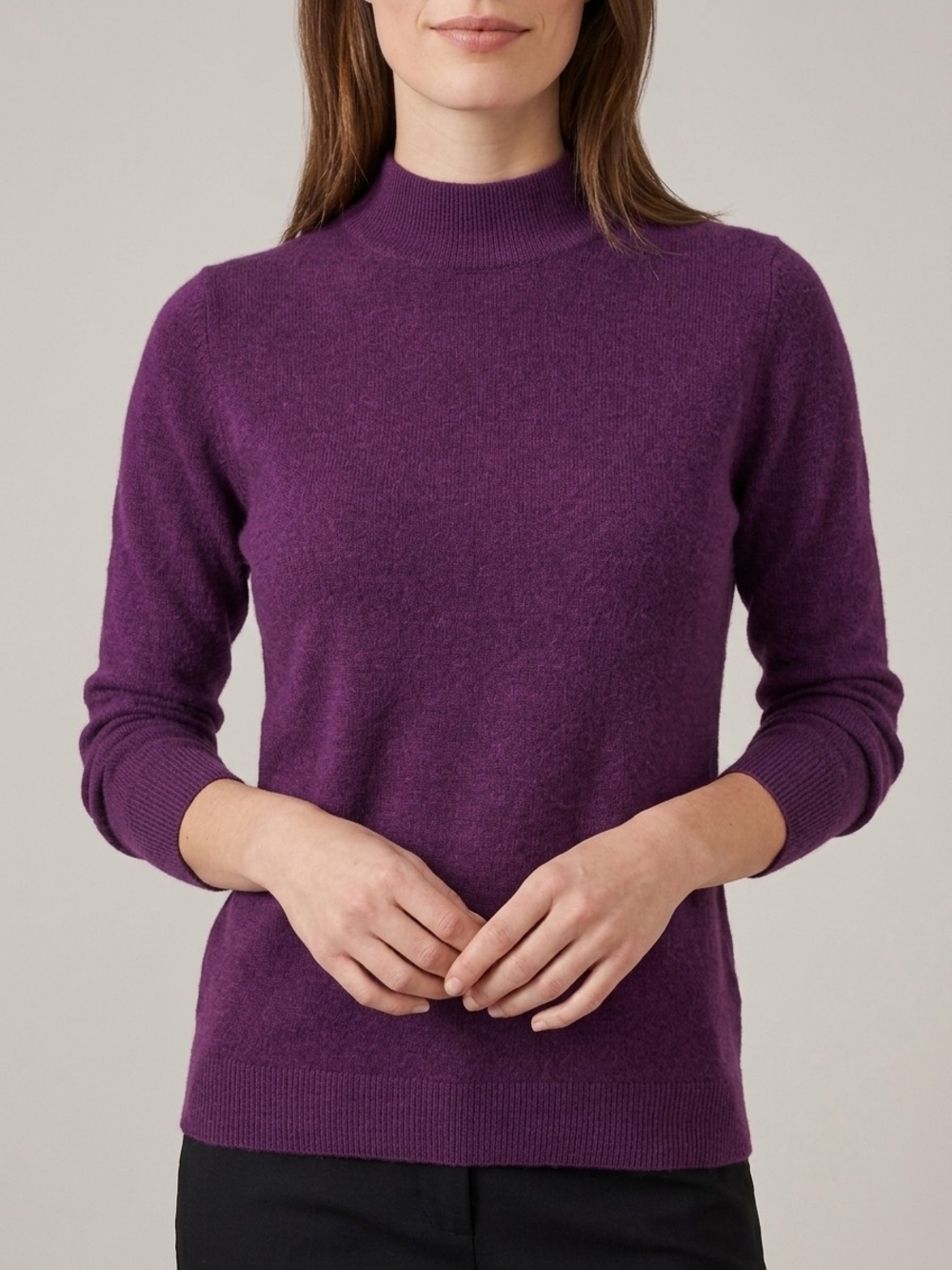 New Vila Milano Plum Purple Knit Sweater L Mock Neck Pullover Cozy Fall Winter